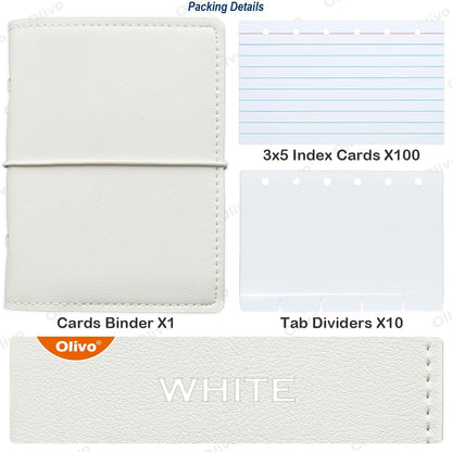 3x5 Lined Index Cards with Ring Binder Holder and Dividers, 100 Note Cards, Green