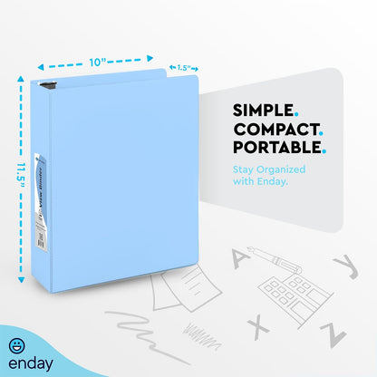 Enday 1.5 Inch Binder, Green - 1.5 Inch 3 Ring Binder, Round Ring Pastel with Clear View Cover for Letter Size 8.5 x 11'' Paper & 2 Inside Pockets, Ideal for School Supplies, Office, and Home