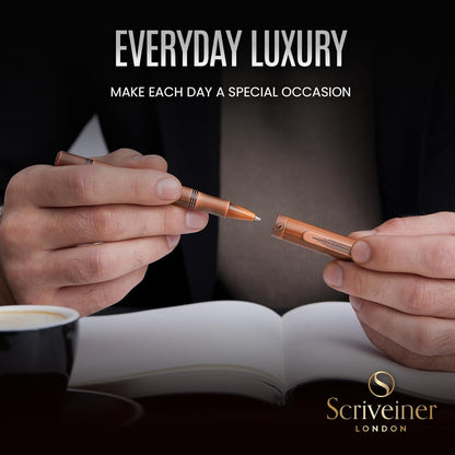 Scriveiner Black Rollerball EDC Luxury Pen, Stunning Pocket Pen with Chrome Finish, Cool Writing, Best Gift for Men & Women, German Schmidt Refill, Nice Present, Fancy Office Designer Set