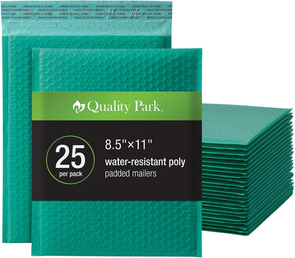 Quality Park Bubble Mailers, 8.5 x 11 Shipping Envelopes, Water Resistant White Poly Padded Envelopes, Redi-Strip Peel Off Closure, 25/Box (QUA85859)