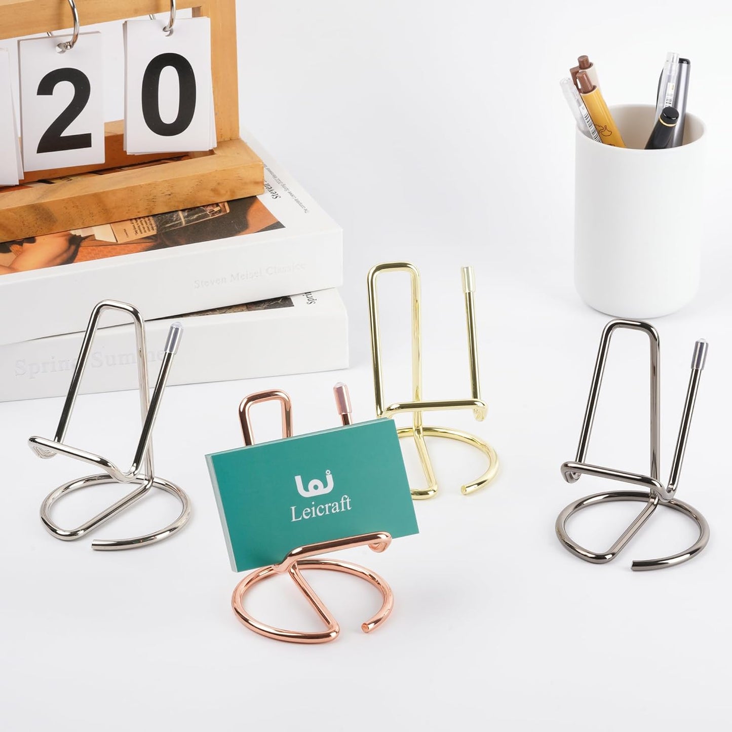 Business Card Holder for Desk, Cute Metal Card Organizers and Office Desk Accessories for Men and Women (Golden)