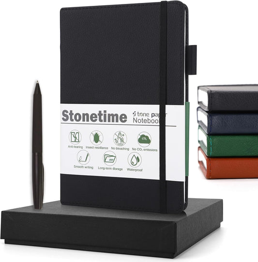 Stone Paper Notebook for Women Men, A5 Waterproof Notebook Hardcover Executive Journal, Ruled Notebooks for Writing, Business, Work ＆ School, 160 Pages Notebook with Box (A5 Blue)