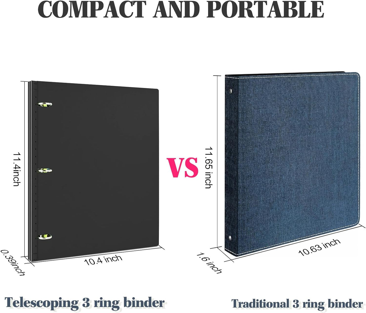INFUN Telescoping 3 Ring Binder - 4PCS, Portable Plastic 3 Ring Binder with Telescoping Spine, Binders with Foldable Front Cover Holds 8.5"x11" Paper for School, Office, Homes