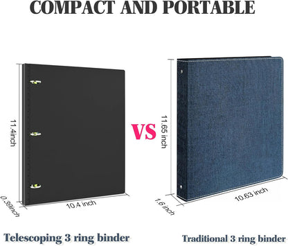 INFUN Telescoping 3 Ring Binder - 4PCS, Portable Plastic 3 Ring Binder with Telescoping Spine, Binders with Foldable Front Cover Holds 8.5"x11" Paper for School, Office, Homes