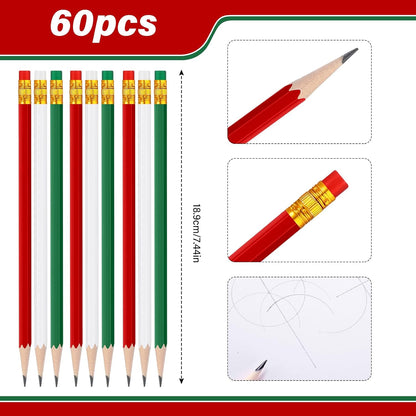 TecUnite 60 Pcs HB Pencils #2 Unsharpened Wood Cased Pencils with Eraser Hexagonal Pencil Cute Graphite No 2 Pen for Adults Gifts Exam School Office Sketching Learning (Wood Color, Silver)
