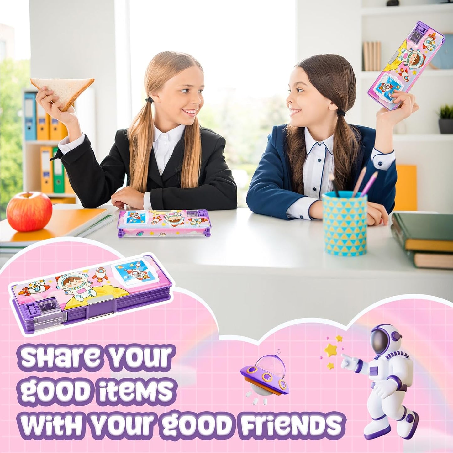 Henoyso Multifunctional Pencil Box for Girls Butterfly Pencil Case with Calculator and Sharpener Cool Cute Pencilcase School Supplies Essentials Christmas Birthday Gift Present for Kids Teens