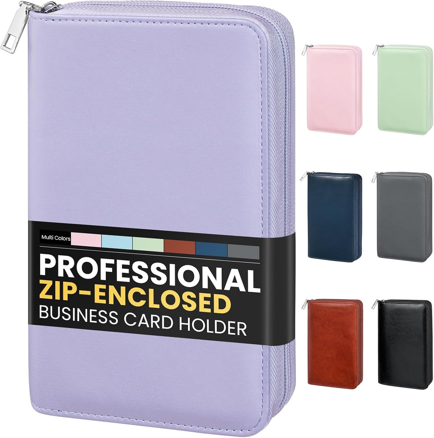 Sooez Leather Professional Business Card Book Holder Organizer, 240 Capacity Credit Card Booklet, PU Name Cards Holder Storage File for Men Women, 7.7 x 4.5 Inch, Black