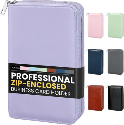 Sooez Leather Professional Business Card Book Holder Organizer, 240 Capacity Credit Card Booklet, PU Name Cards Holder Storage File for Men Women, 7.7 x 4.5 Inch, Black