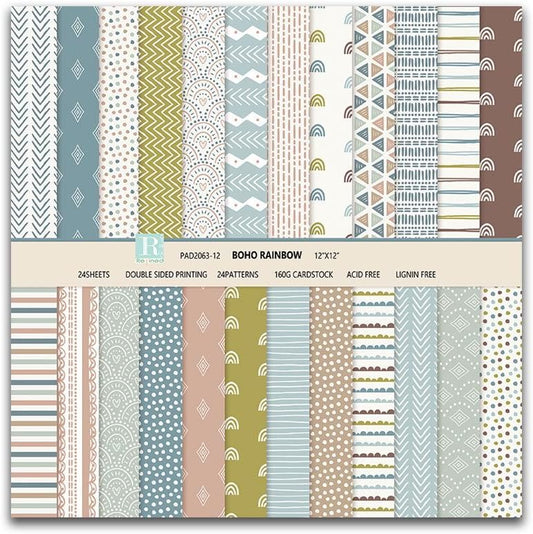 12×12 Boho Scrapbook Paper Vintage Flower Patterned Papers Pad,24 Sheets Double-Sided Bobo Floral Scrapbooking CardStock Paper Pad for Holiday Cardmaking DIY Origami Papers.