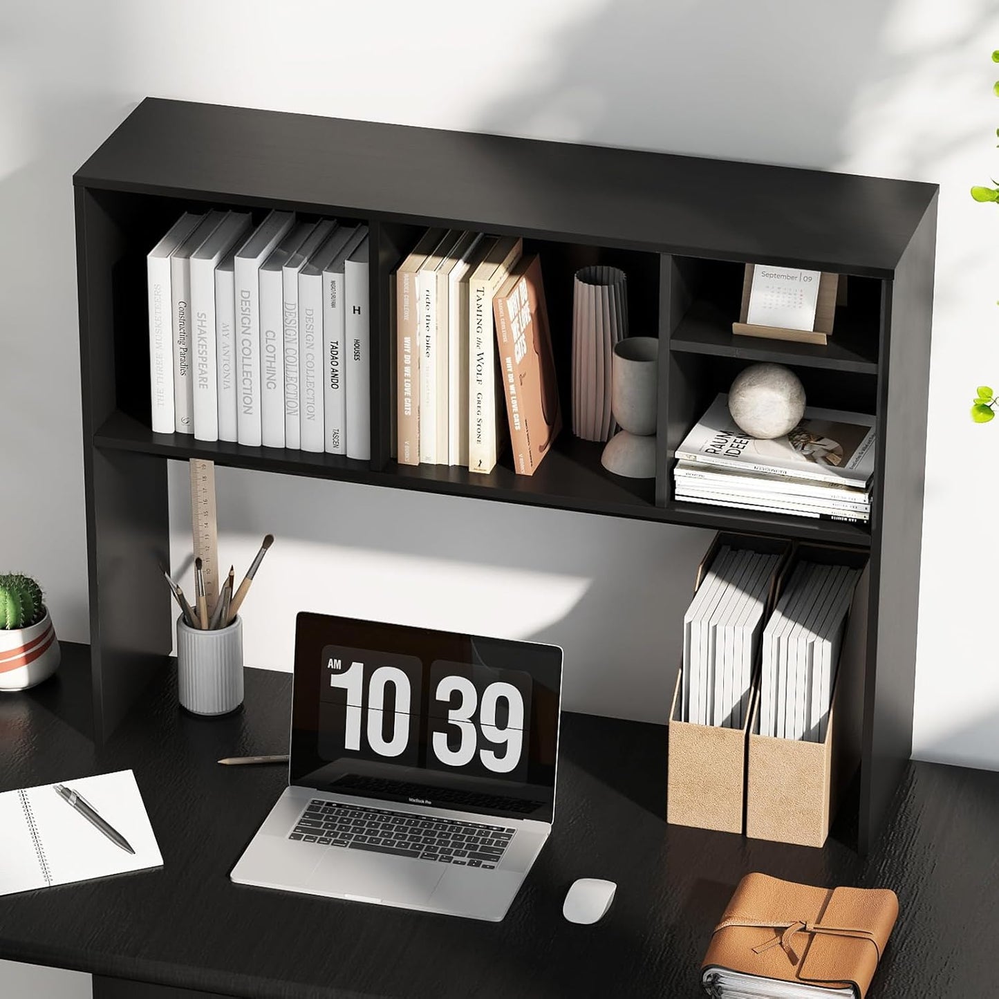 Tangkula Desktop Bookshelf, Countertop Storage Hutch with 5 Shelves for Computer Desk, Desk 3-Tier Display Rack, Multipurpose Wood Desktop Hutch Storage Organizer for Dorm Office Home