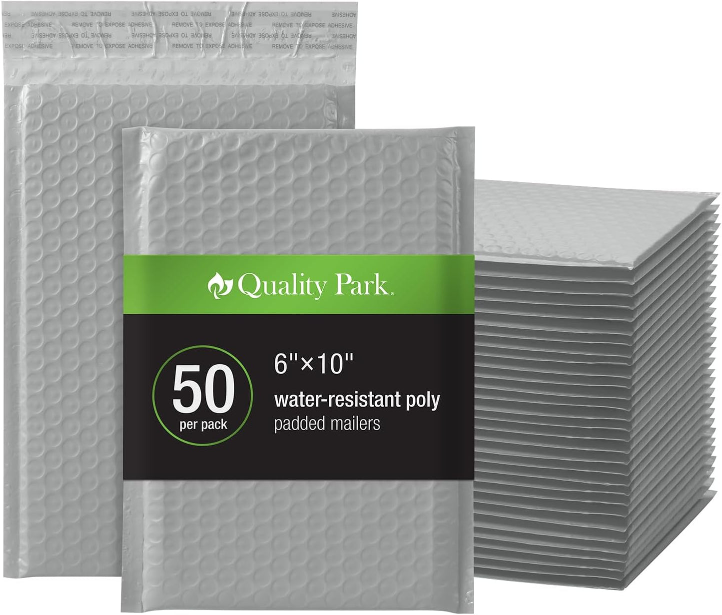 Quality Park Bubble Mailers, 6 x 9 Inch, White Poly Mailers, Padded Envelopes, Shipping Envelopes, Water Resistant, Self Seal, 50 Per Box (QUA85856), Plastic