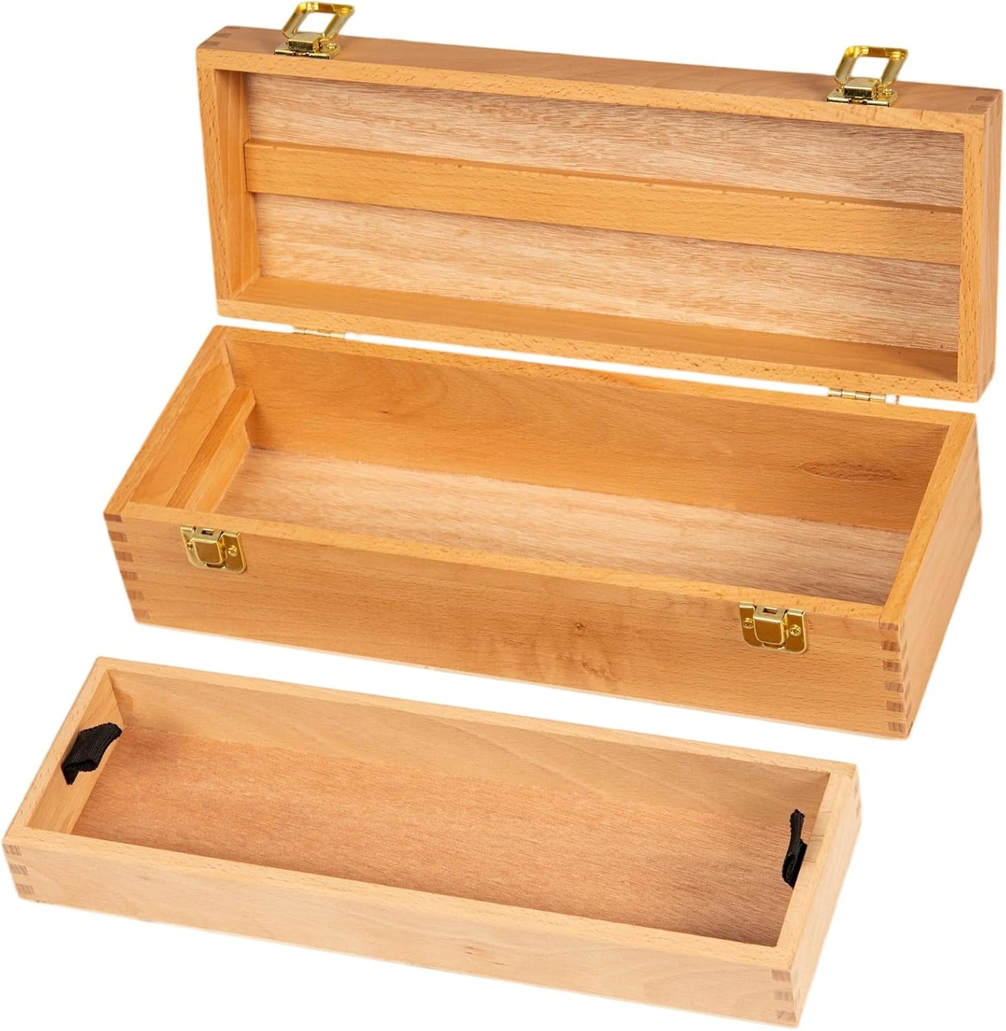 DJAR Multi-Function Artist Tool Box with Locking Clasps, Removable Tray Wooden Art Supply Box for Brushes, Pencils, Erasers,Artist Supplies Storage Organizer, Walnut