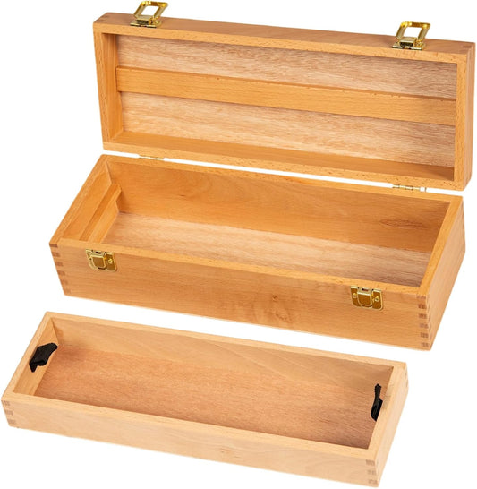 DJAR Multi-Function Artist Tool Box with Locking Clasps, Removable Tray Wooden Art Supply Box for Brushes, Pencils, Erasers,Artist Supplies Storage Organizer, Walnut