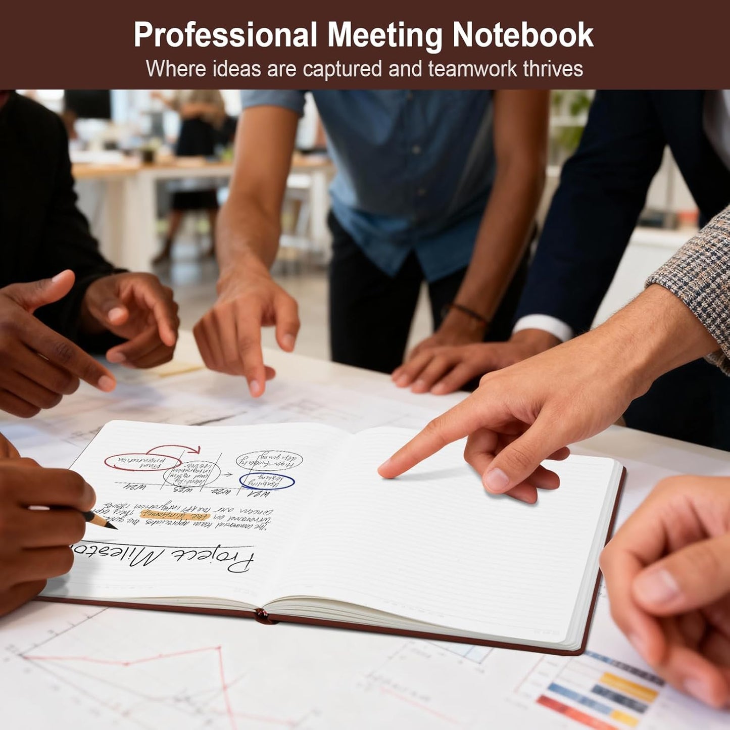Vivin B5 College Ruled Notebook for Work,6.9"x9.8" Leather Hardcover Journal,192 Pages Professional Lined Notebook for Office & Business