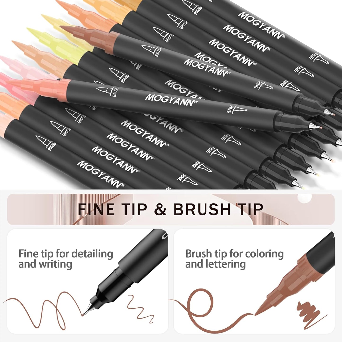 Mogyann Drawing Pens, 12 Pack Dual Brush Pens Black Markers for Art Drawing Sketching