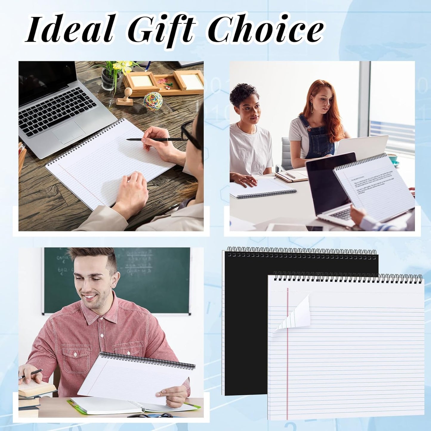 MotiMind 4 Pcs Legal Pads Landscape Notebooks Hole Punched Top Spiral Bound Notebooks 11 x 9.5 Inch College Ruled Drawing Notepad Tear Line for Removal 50 Sheet Office Steno Book(White)