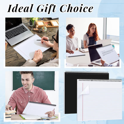 MotiMind 4 Pcs Legal Pads Landscape Notebooks Hole Punched Top Spiral Bound Notebooks 11 x 9.5 Inch College Ruled Drawing Notepad Tear Line for Removal 50 Sheet Office Steno Book(White)