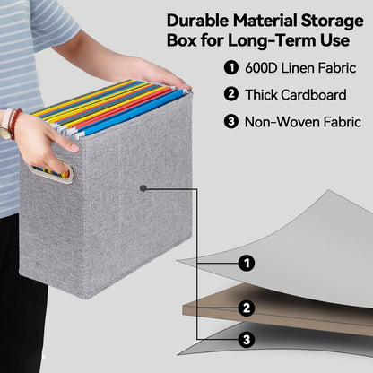 4 Packs Letter Size File Organizer, File Folders Organizer, Fabric Storage Box, Collapsible Paper Organizer with Metal Handle, Smooth PVC Rails, Only Box (Beige)