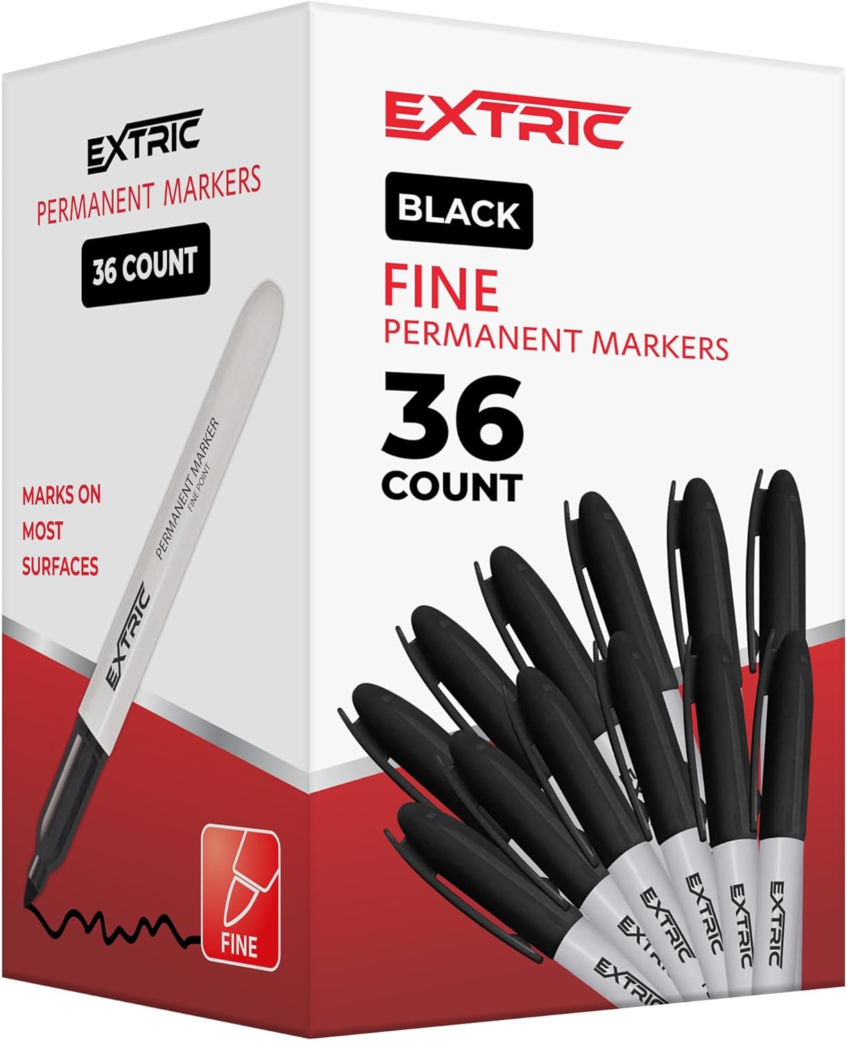 EXTRIC Permanent Markers Black, 36 Count Fine Point Markers, Quick Drying, Works on Wood, Paper, Plastic, Metal and Glass, for Home, Office and School use