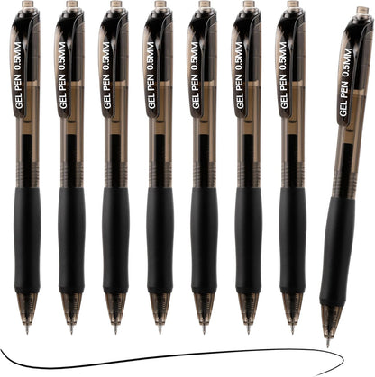 USUAL Gel Pens 0.5 mm,12 Pack Retractable Black Ink Pen Fine Point Rollerball Pens,Quick Dry Smooth Writing,No Bleed for Journaling Note Taking, Home School Office Supplies