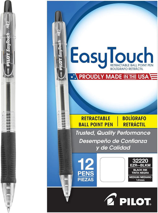 PILOT EasyTouch Refillable & Retractable Ballpoint Pens, Medium Point, Blue Ink, 12-Pack (32221)