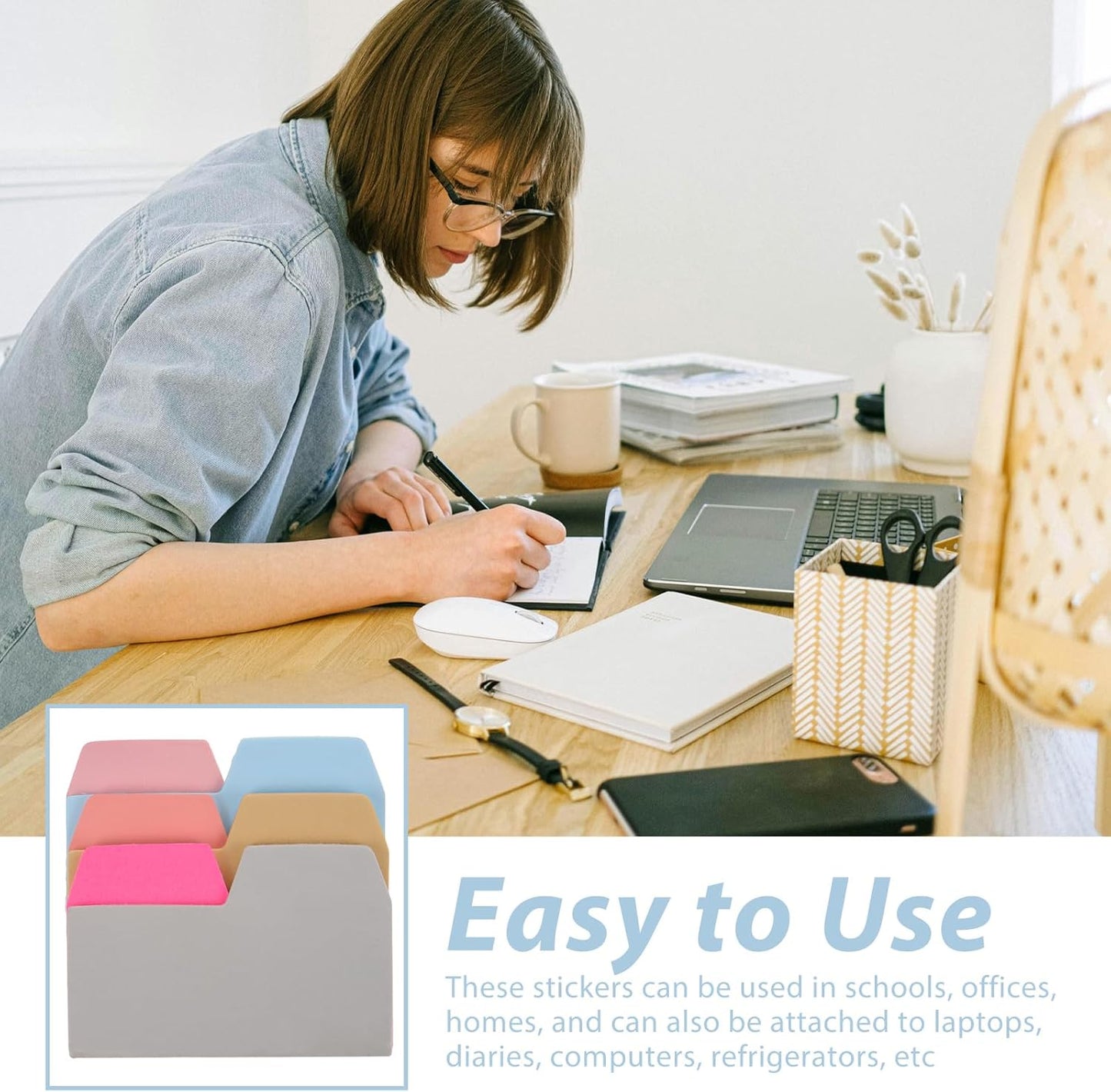 NUOBESTY 1 Pack of 90pcs 6-color Index Sticky Notes Adhesive Note Papers for School Office Home Take Noting and Mark Pages