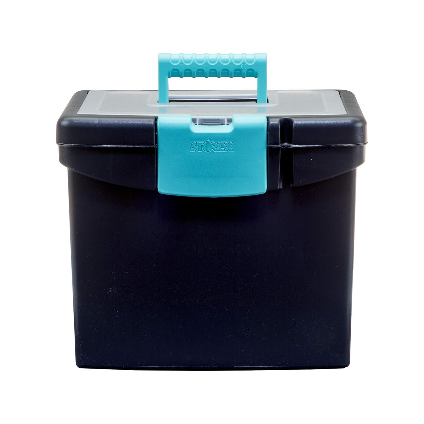 Storex File Storage Box with XL Storage Lid, 10-7/8 x 13-1/4 x 11 Inches, Black/Teal