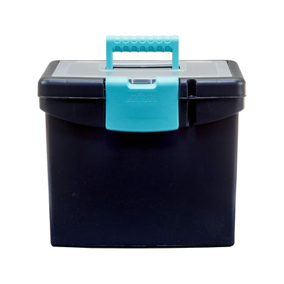 Storex File Storage Box with XL Storage Lid, 10-7/8 x 13-1/4 x 11 Inches, Black/Teal