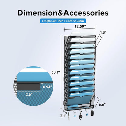 SUPEASY 7-Tier Mesh Wall File Holder, Hanging Wall File Organizer, Office Organization for Papers, Mails, Folders, Files Clipboard Magazine Rack, Black