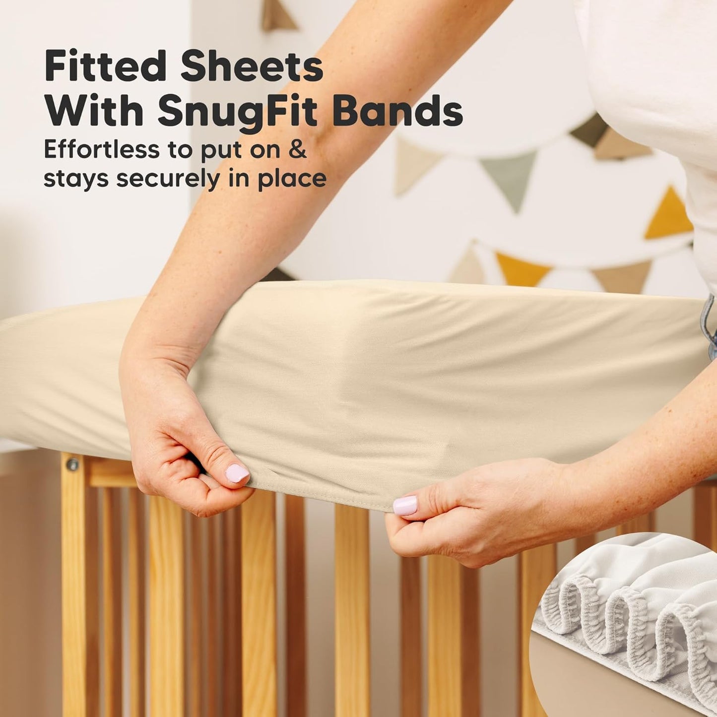 2-Pack Waterproof Crib Mattress Protector Cover Fitted - Quiet Baby Crib Mattress Pad Sheets, 52" x 28" Soft Quilted Cotton Baby Sheet, Machine Washable, Easy Fit, Durable (Soft White/Mavy)