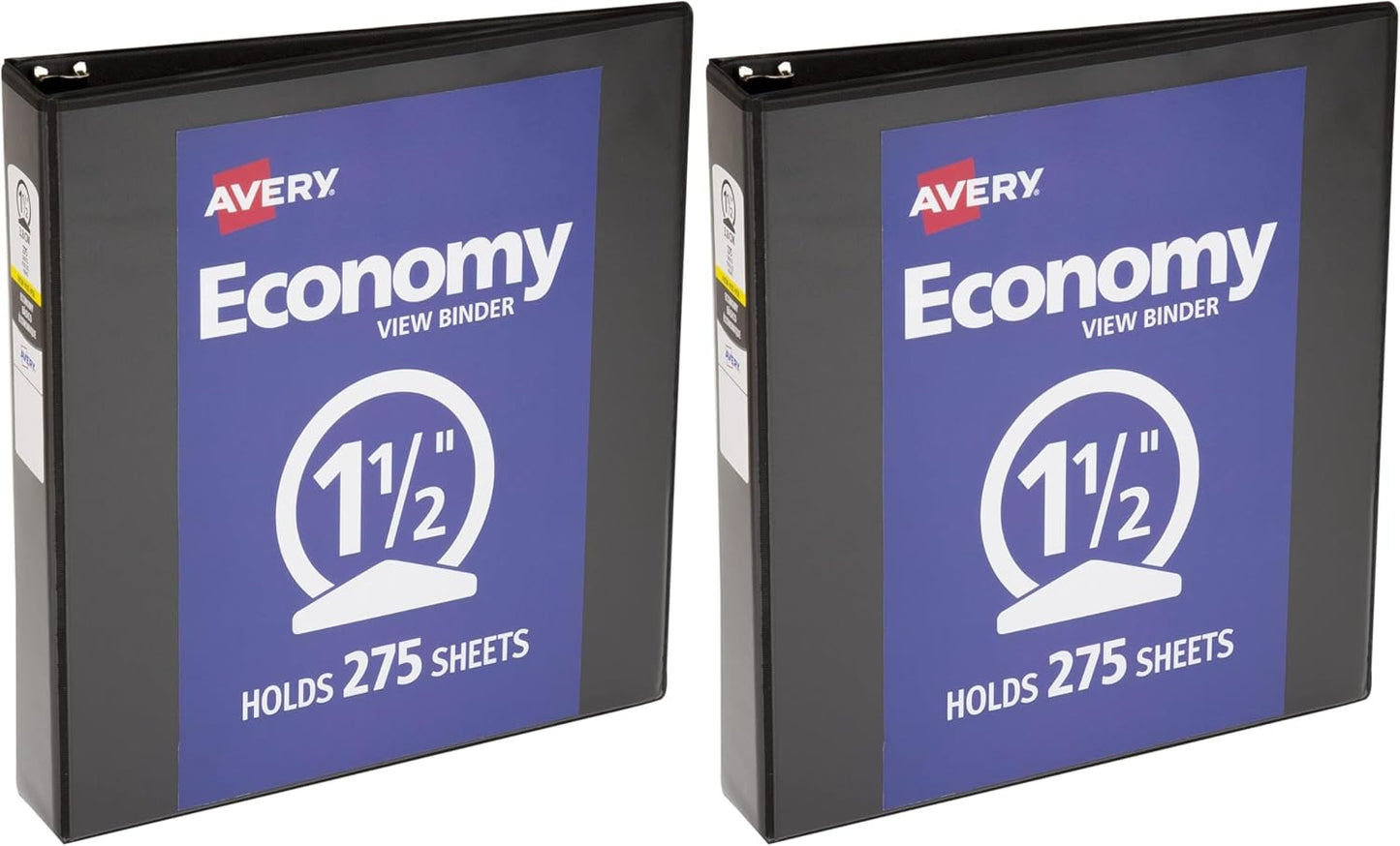 Avery Standard View 3 Ring Binder, 1.5" Round Rings, 275-Sheet Capacity, 2.1 Inch Wide Spine, 1 Black Binder, Ideal for Lightweight Organization and Occasional Referencing (05771)
