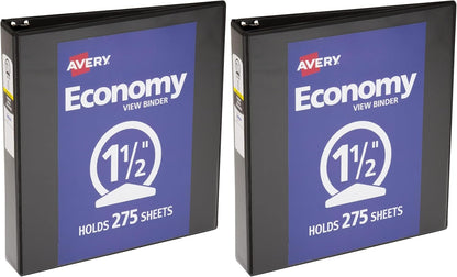 Avery Standard View 3 Ring Binder, 1.5" Round Rings, 275-Sheet Capacity, 2.1 Inch Wide Spine, 1 Black Binder, Ideal for Lightweight Organization and Occasional Referencing (05771)