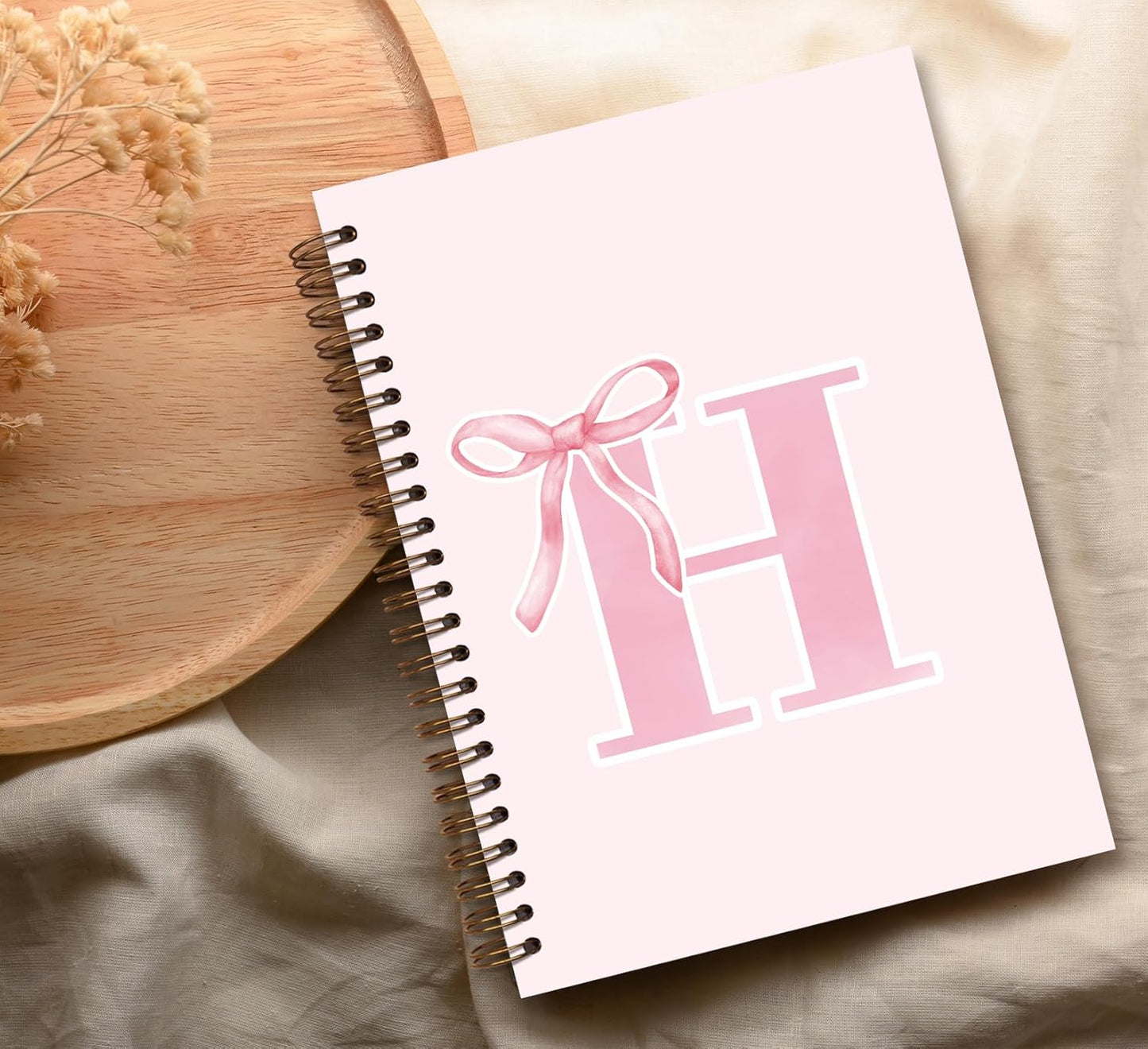 Blue Bow Journal Notebook for Girls,Initial H Journals Personalized Diary Gifts for Teen Girl Kids,Monogrammed Gifts for Women,Trendy Coquette Cute Hardcover Spiral Notebook 5.5 x 8.3 - Colors B