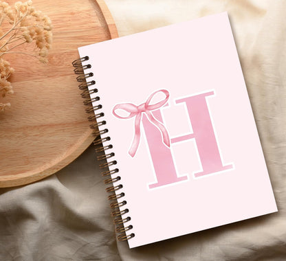 Blue Bow Journal Notebook for Girls,Initial H Journals Personalized Diary Gifts for Teen Girl Kids,Monogrammed Gifts for Women,Trendy Coquette Cute Hardcover Spiral Notebook 5.5 x 8.3 - Colors B