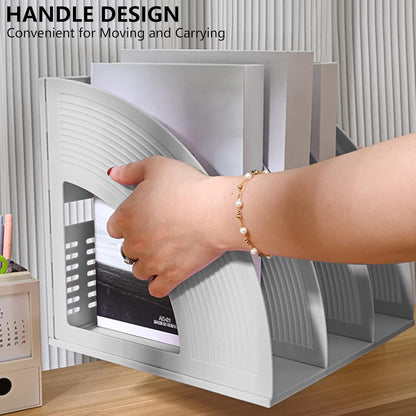 SAYEEC Magazine File Holder Folder Storage Desktop 4 Compartment Standing Hollow Green Files Bookshelf Organizer Box Office Racks Displays Holds Notebooks Documents for School Working Students