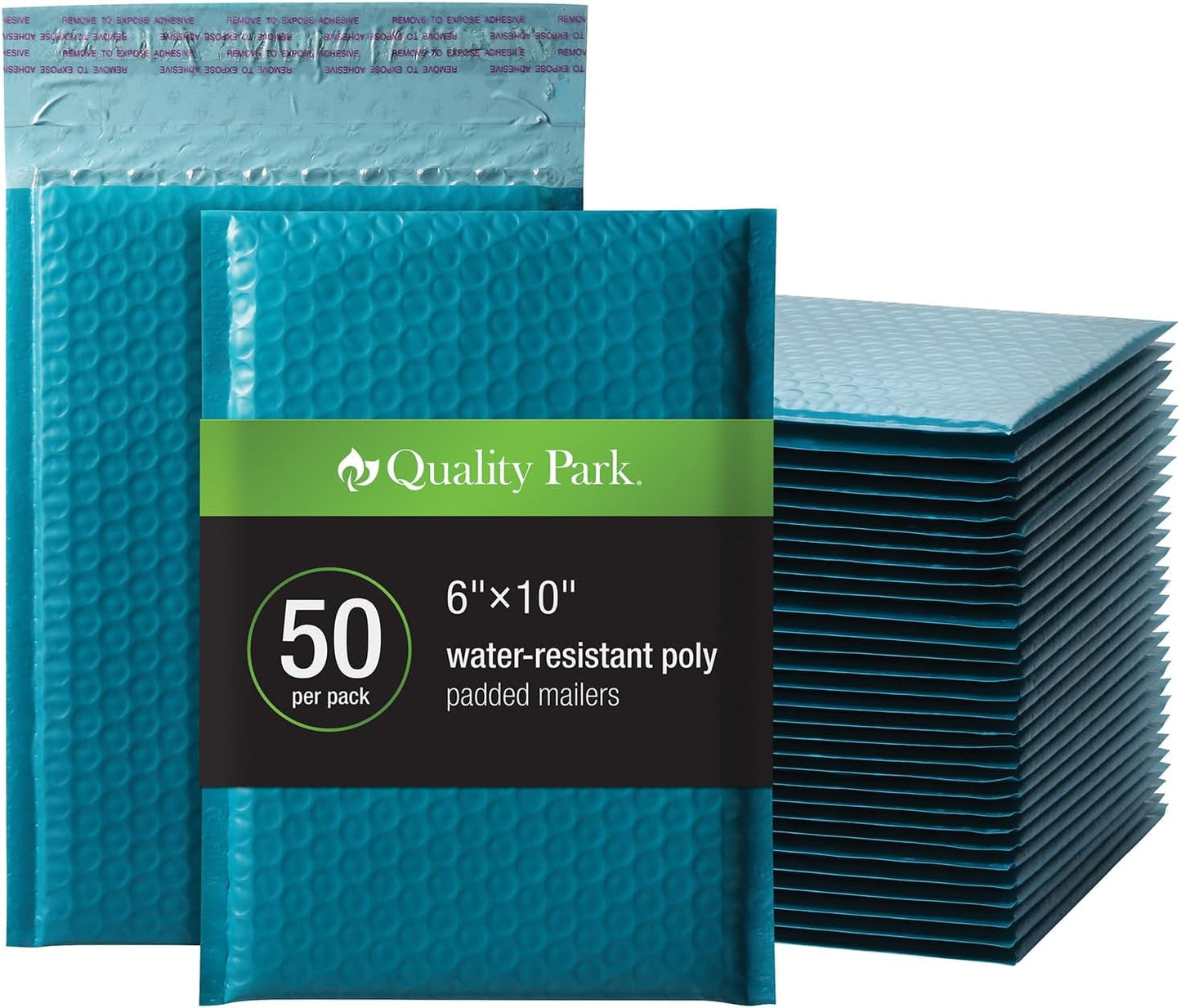 Quality Park Bubble Mailers, 6 x 9 Inch, White Poly Mailers, Padded Envelopes, Shipping Envelopes, Water Resistant, Self Seal, 50 Per Box (QUA85856), Plastic