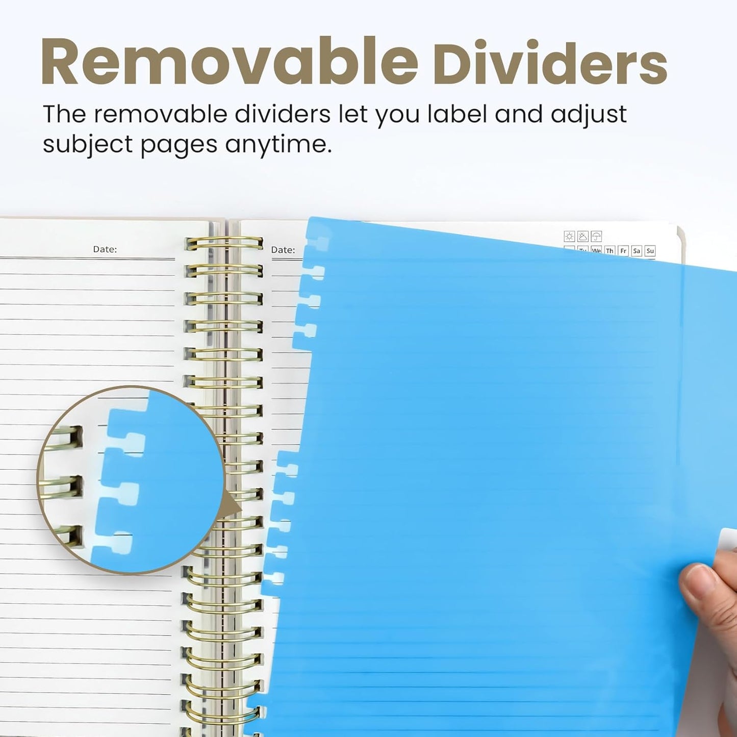 Hardcover Spiral Journal Notebooks for Work With Removable Dividers & Tabs, 8.5"x11" 5 Subject Notebook for Note Taking & Organizer, A4 College Ruled Lined Journal for Women & Writing, Aquamarine, 280 Pages