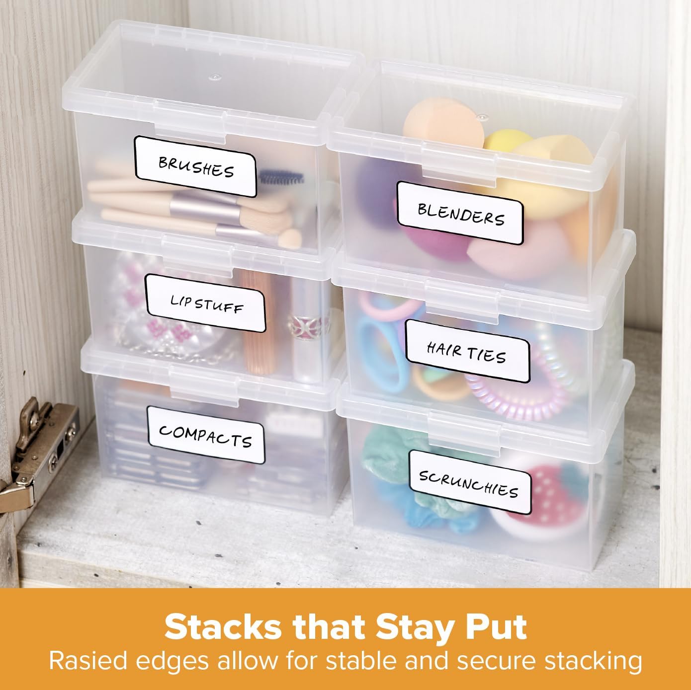 Bostitch Konnect Storage Containers with Lids, Office Organizer, Clear Plastic Box, Stackable for Index Cards, Labels, 1 Qt