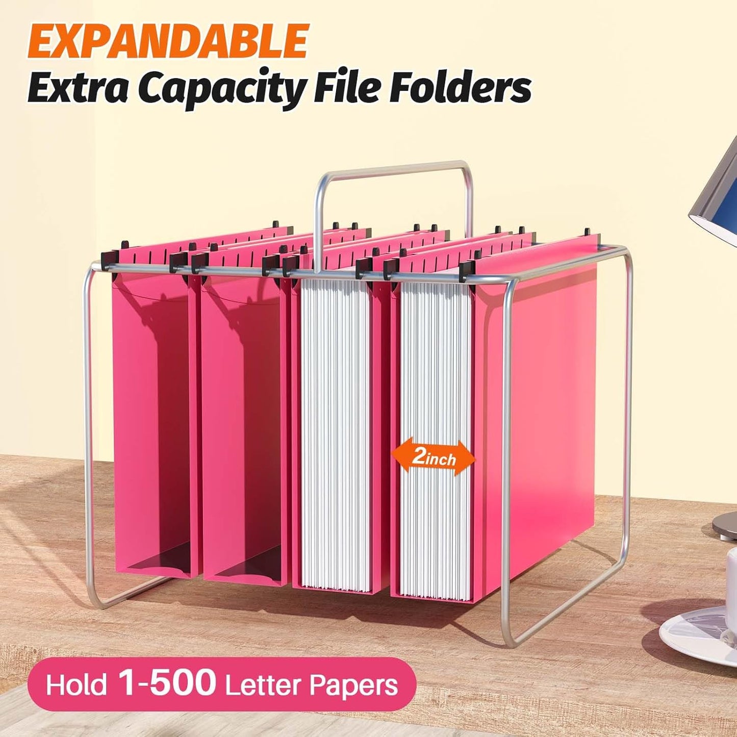 Shutex Extra Capacity Plastic Hanging File Folders,12 Pack Reinforced Hang Folders,Heavy Duty 2 Inch Expansion,Plastic Filing Cabinet Folders,Letter Size,Designed for Bulk Files, Medical Charts,Blue