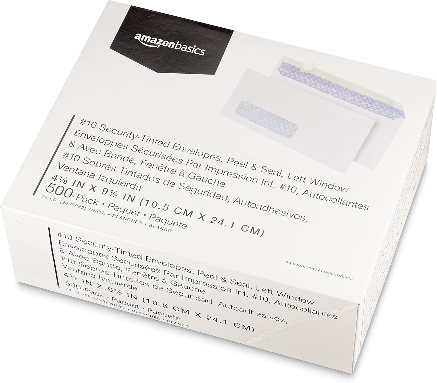 Amazon Basics #10 Security-Tinted Self-Seal Business Envelopes with Left Window for Invoices and Documents, White, 500-Pack