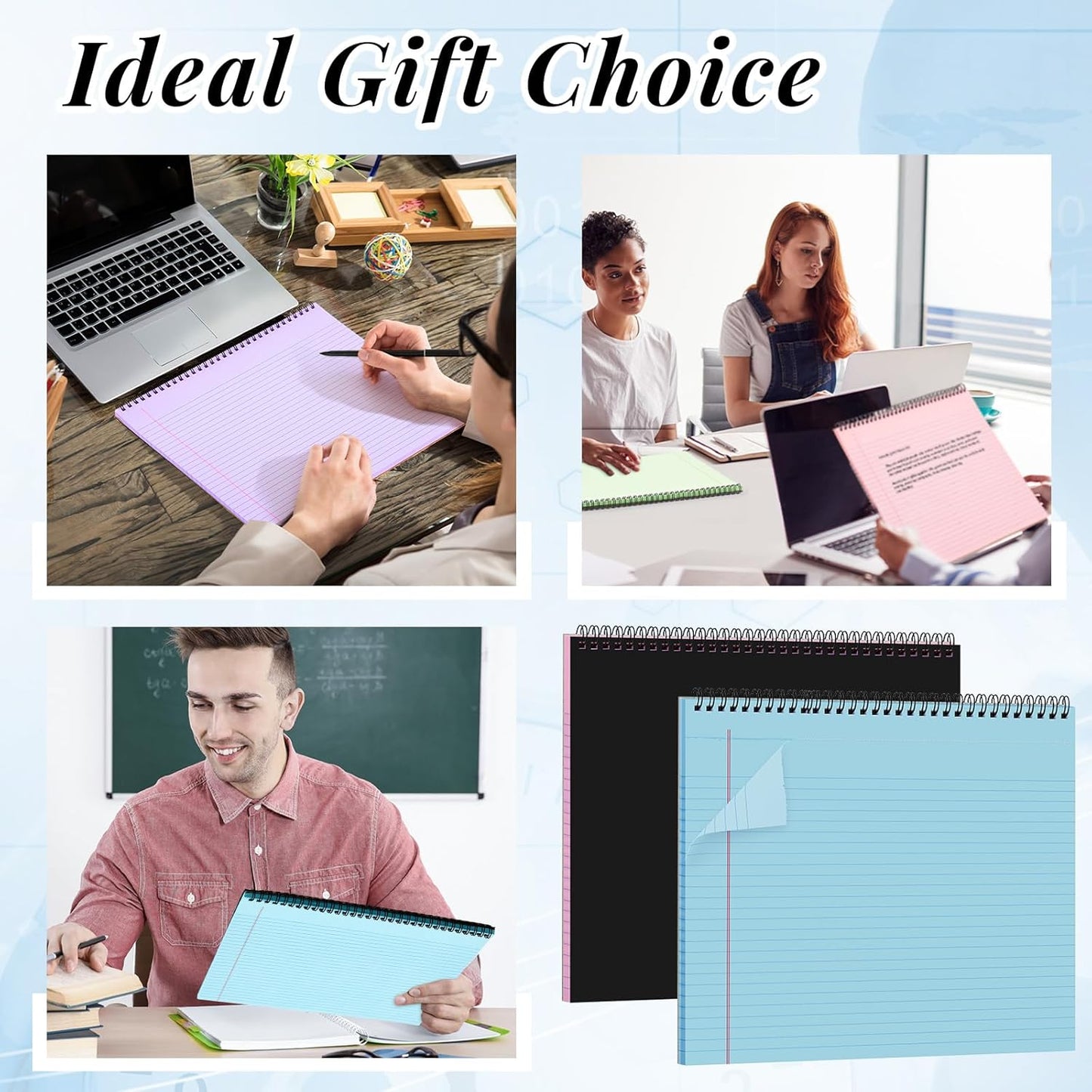 MotiMind 4 Pcs Legal Pads Landscape Notebooks Hole Punched Top Spiral Bound Notebooks 11 x 9.5 Inch College Ruled Drawing Notepad Tear Line for Removal 50 Sheet Office Steno Book(White)