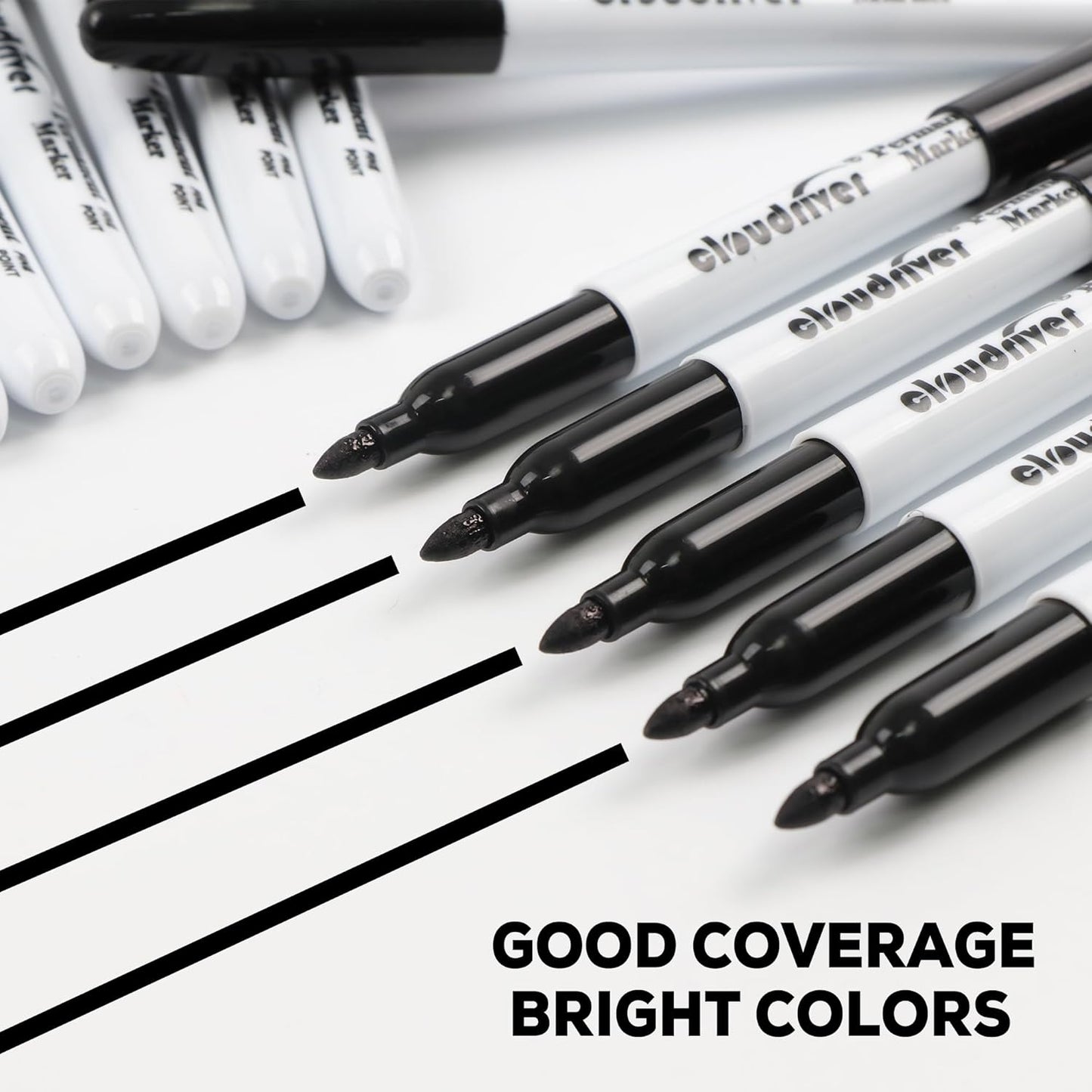 cloudriver Black Permanent Markers Fine Tip, 60 Packs Permanent Markers Bulk, Quick Drying & Fade Resistant, Permanent Marker Set Works on Plastic,Wood,Stone,Metal and Glass for Doodling, Marking