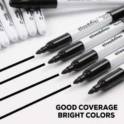 cloudriver Black Permanent Markers Fine Tip, 60 Packs Permanent Markers Bulk, Quick Drying & Fade Resistant, Permanent Marker Set Works on Plastic,Wood,Stone,Metal and Glass for Doodling, Marking