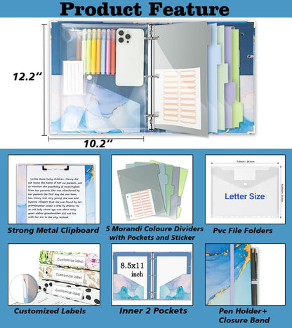 3 Ring Binder 1 Inch, Three Ring Binders Organizer with Clipboard, 5-Tabs Pockets Dividers, Plastic Folder, 18 Divider Stikers, BVSSX Pretty Binder with Pen Loop (Black Weeds, Letter Size)