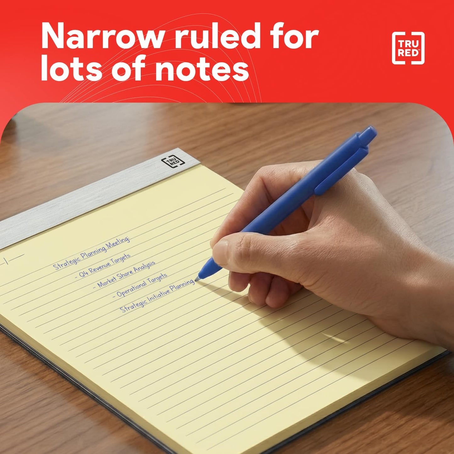 TRU RED Notepads, 8.5” x 11.75”, Narrow Ruled, Ivory, Perforated, 12‑Pack