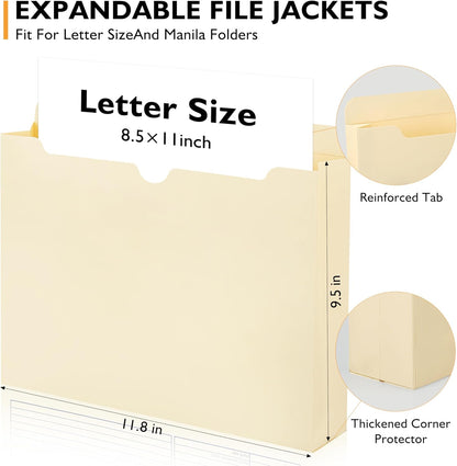 Manila File Jacket,10x12 Inches Jacket File Folders,2 Inch Expandable Sides Manila Folders,100 Packs Project File Jacket,Assorted Positions,Reinforced Straight-Cut Tab