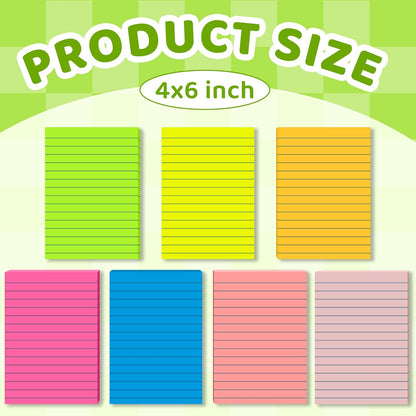 (12 Pads) Lined Sticky Notes 4x4 in Post, 6 Bright Colors with Lines Self-Stick Note Pads it, Strong Adhesive, 46 Sheets/Pad, 552 Sheets in Total