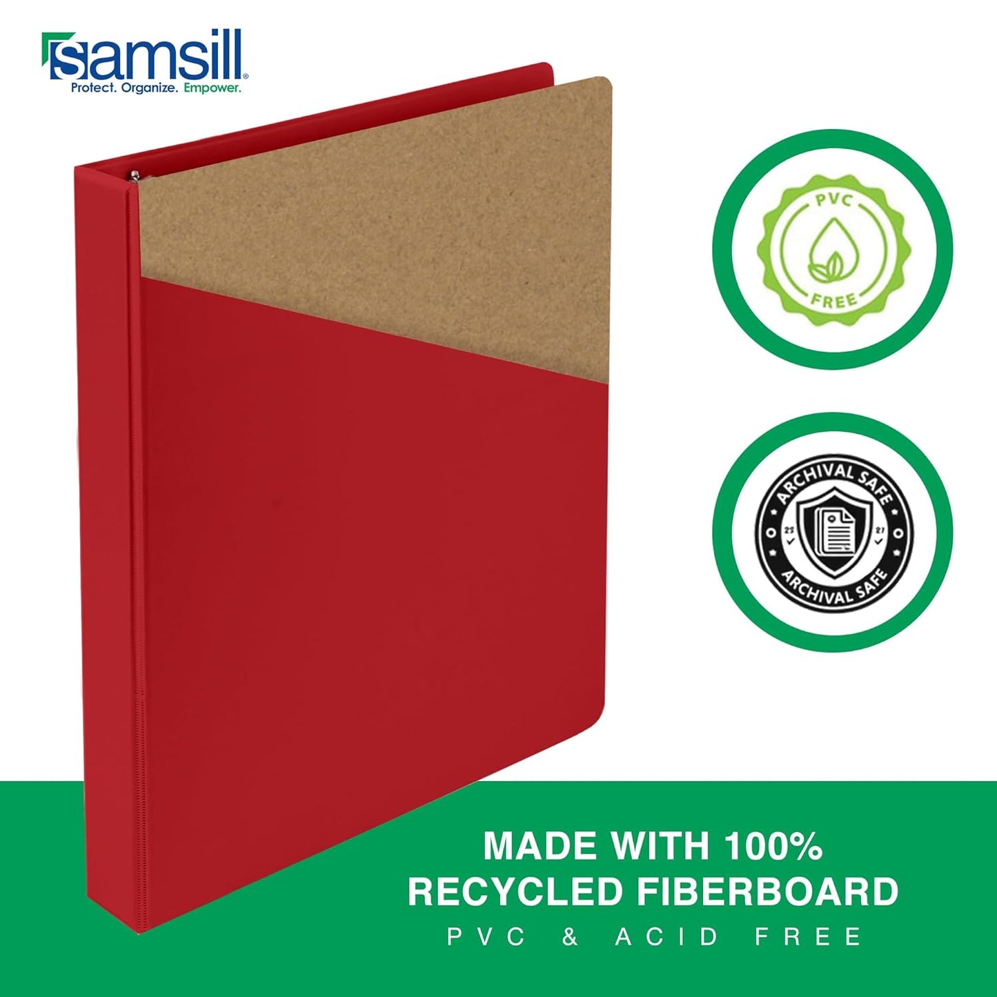 Samsill 2 Inch 3 Ring Binder, Made in USA, Economy Round Ring, Clear View Cover, 425 Sheet Capacity - for School, Home, Office - Red