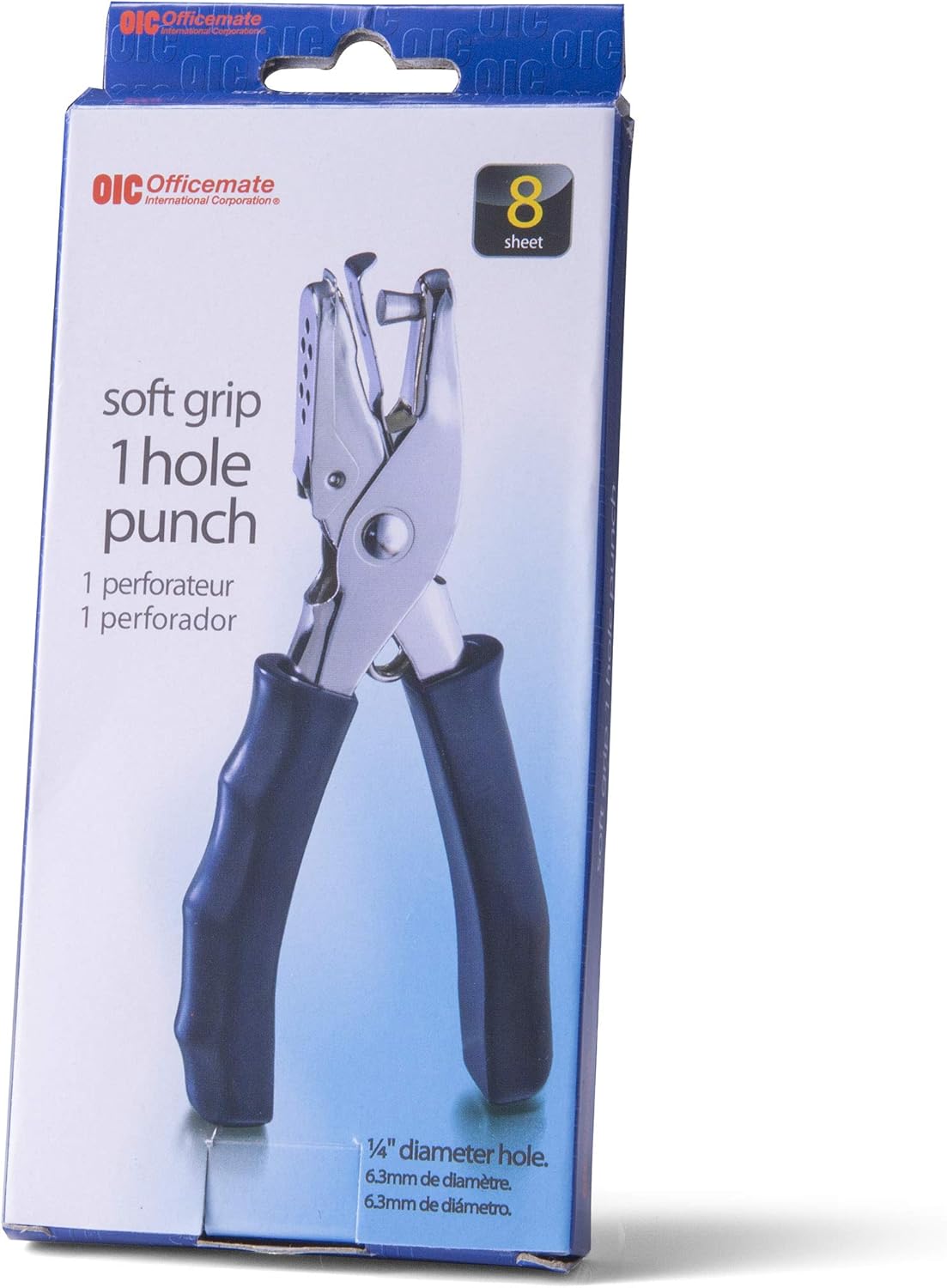 Officemate 1 Hole Punch with Soft Grip Handle, 8 Sheet Capacity, Black (90083)