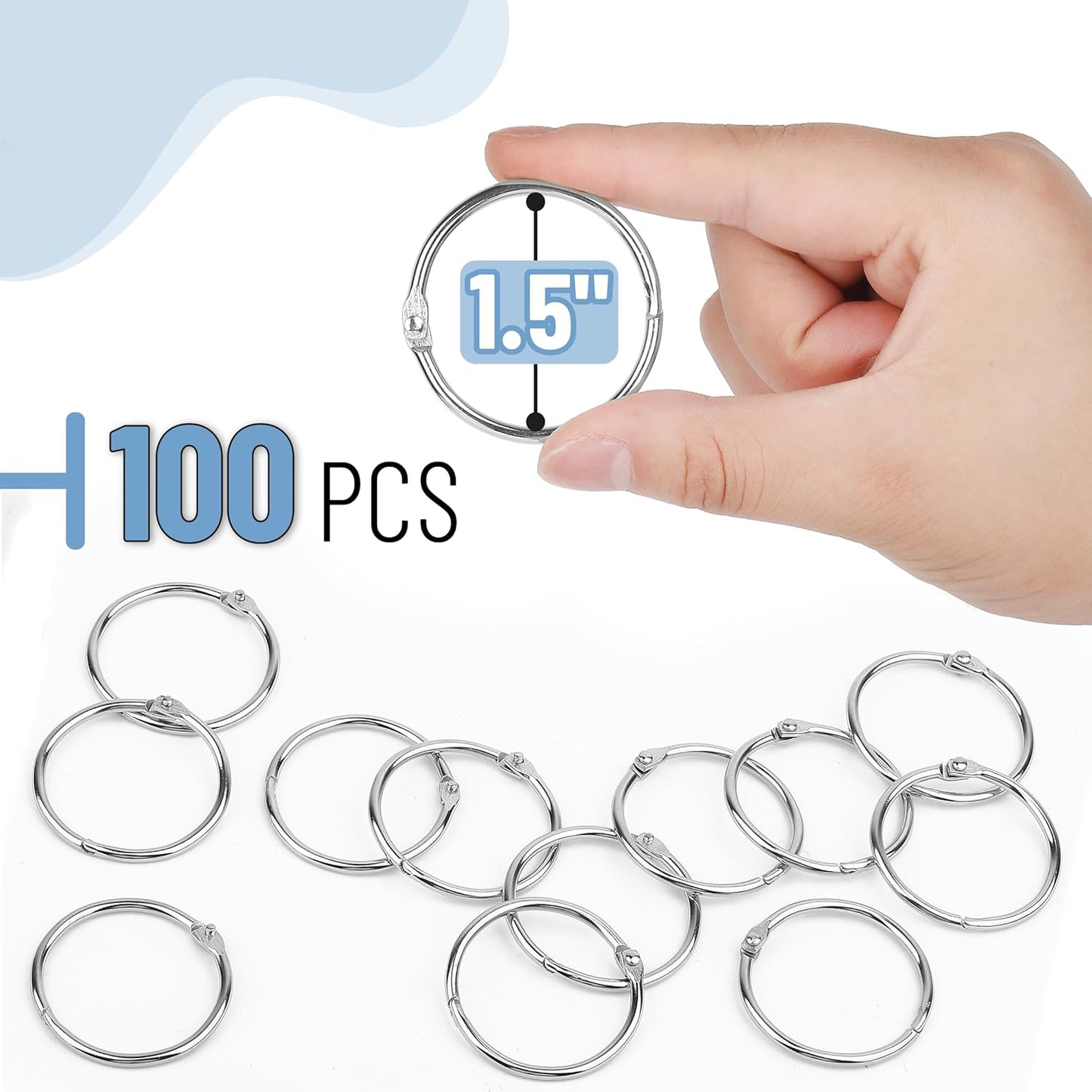 Mr. Pen- Loose Leaf Binder Book Rings, 5 Assorted Sizes (0.6", 1", 1.2", 1.5",2"), 36 Pack, Metal Binder Rings for Index Cards, Keychains, School, Home, Office, Silver